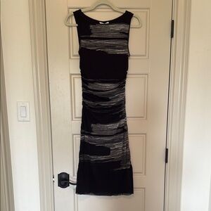 White House Black Market Ruched Sheath Dress Black and Gray